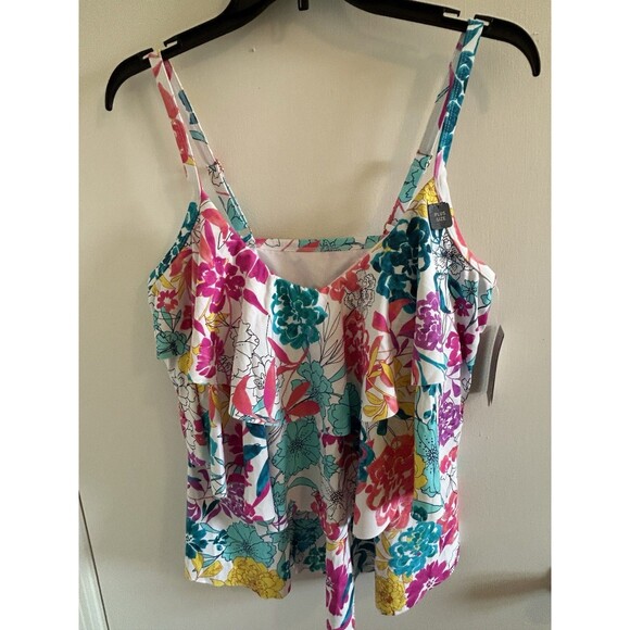 Kenneth Cole Reaction Bathing Suit Swim Top Plus Size 1X White Floral - Picture 6 of 10